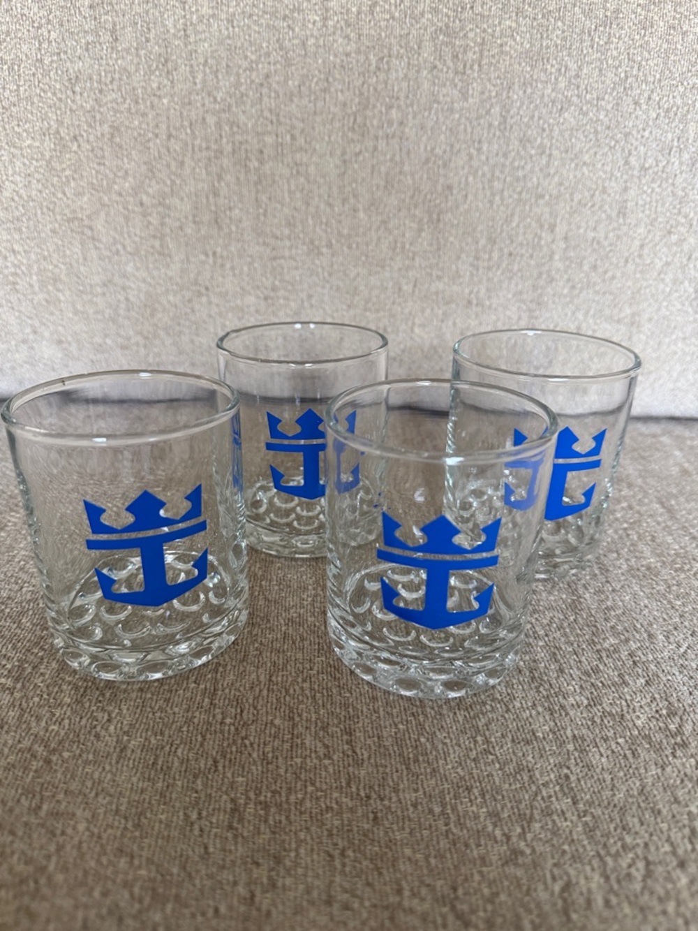 Royal Caribbean Cruise Line Clear Glass Tumblers with Blue Cruise Logo -Set of 4